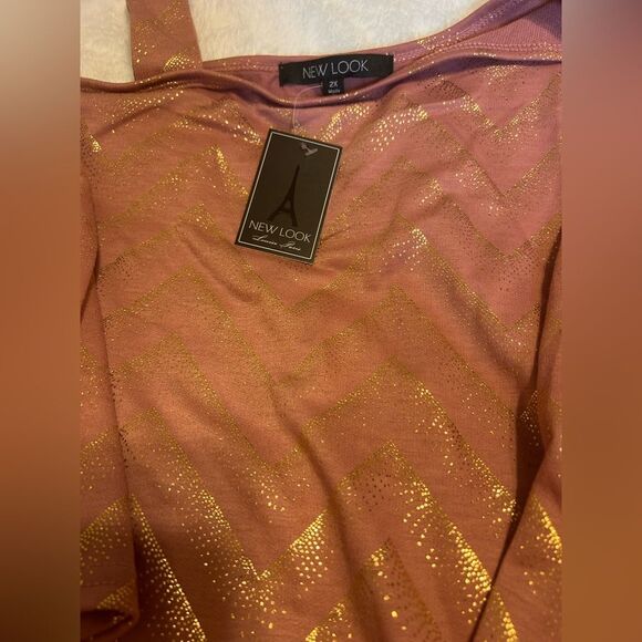 NWT New Look Pink and Gold One Shoulder Blouse - Picture 6 of 15